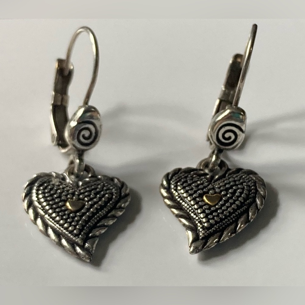 BRIGHTON Silver & Gold Plated Dangling Heart Leverback Earrings